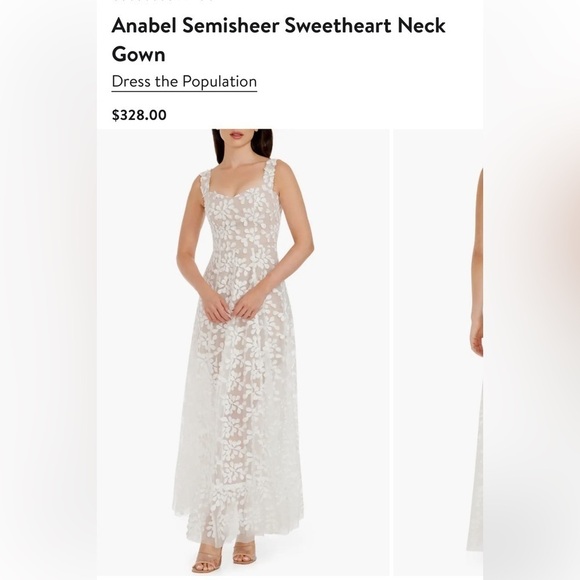 Dress the Population Anabel Semisheer Sweetheart Neck Gown Off White Size M NWT - Picture 2 of 16
